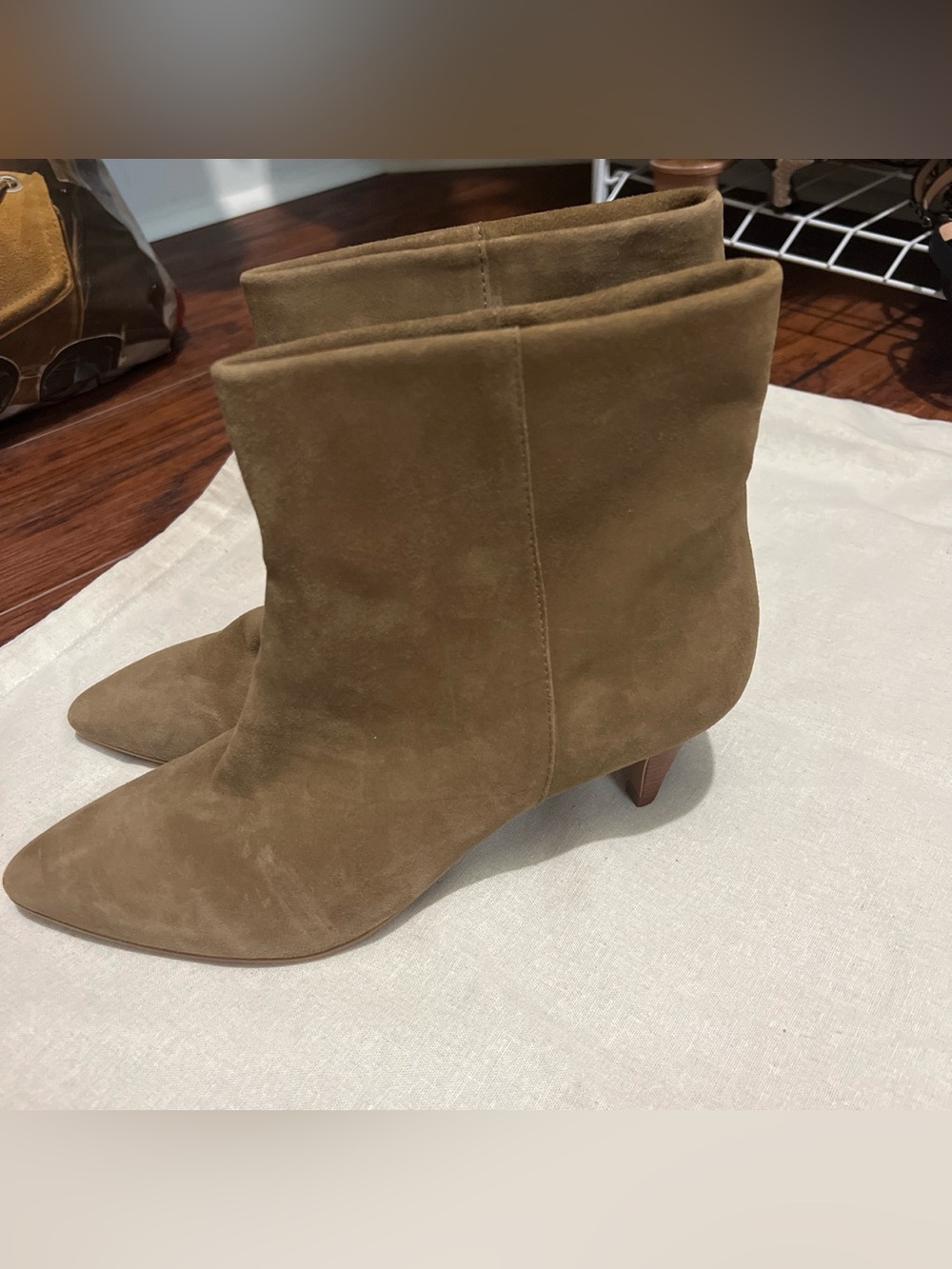 Dolce Vita Olive Green Suede Pointed-Toe Ankle Booties